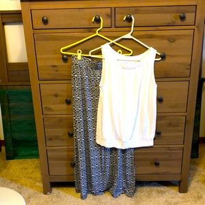 Loft black printed skirt with creme top